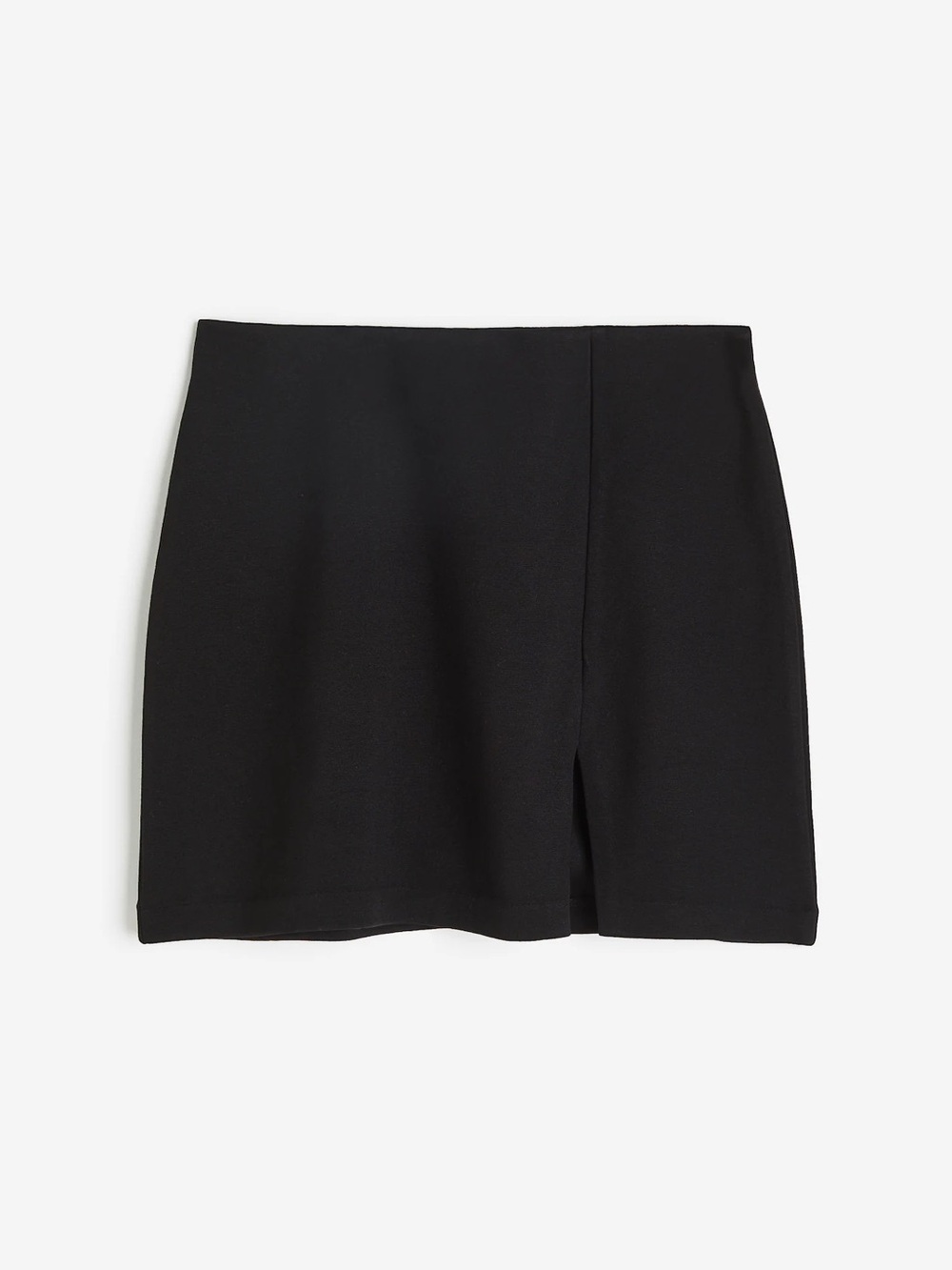 H&M Black Mini Skirt Front Slit Size Large Stretch Minimalist Classic